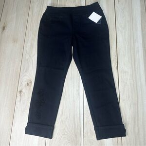Belle‎ By Kim Gravel black embellished Cuffed jeans Pull On Size 10P -New